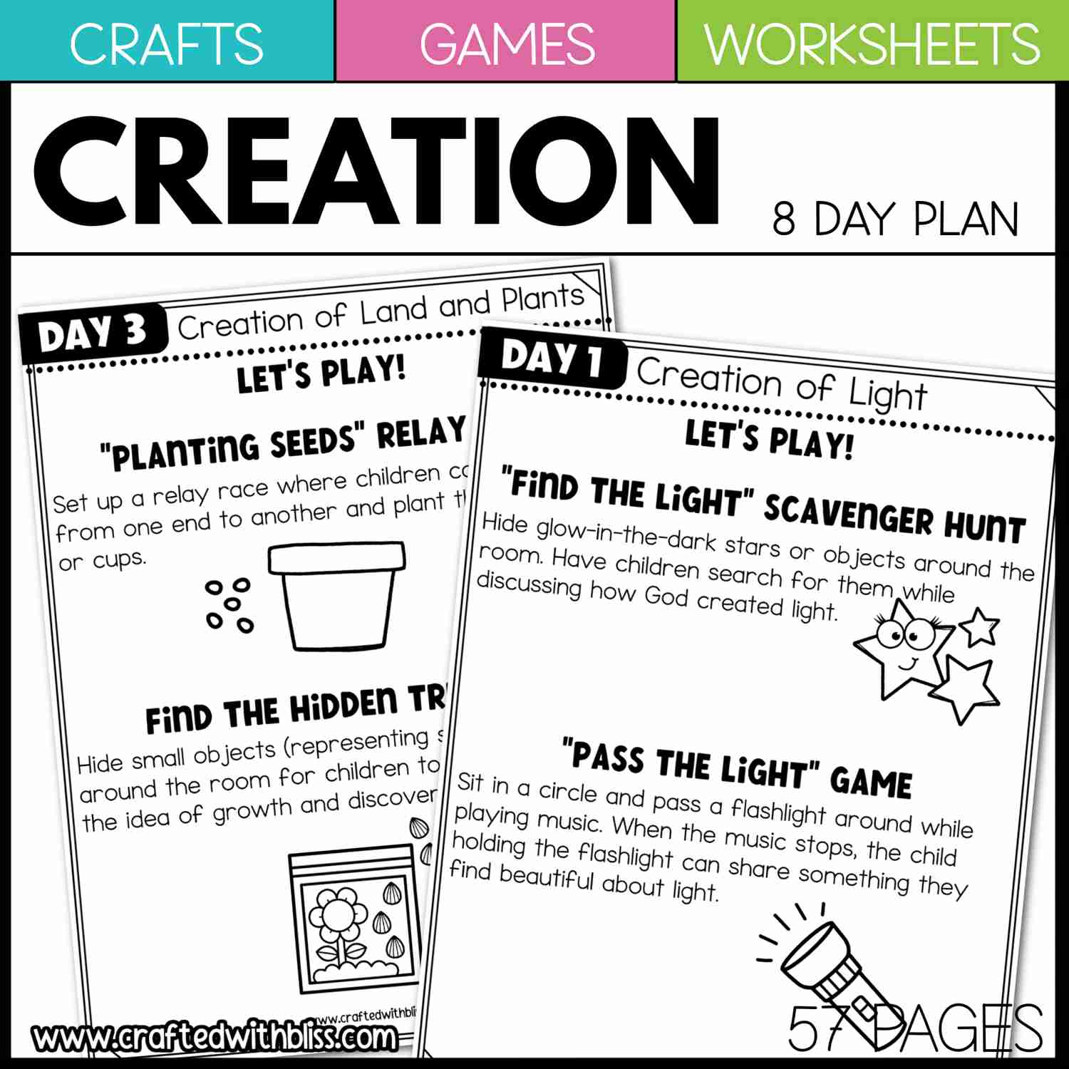 Creation Bible Story Worksheet Games Crafts for Christian Sunday School Prek-1