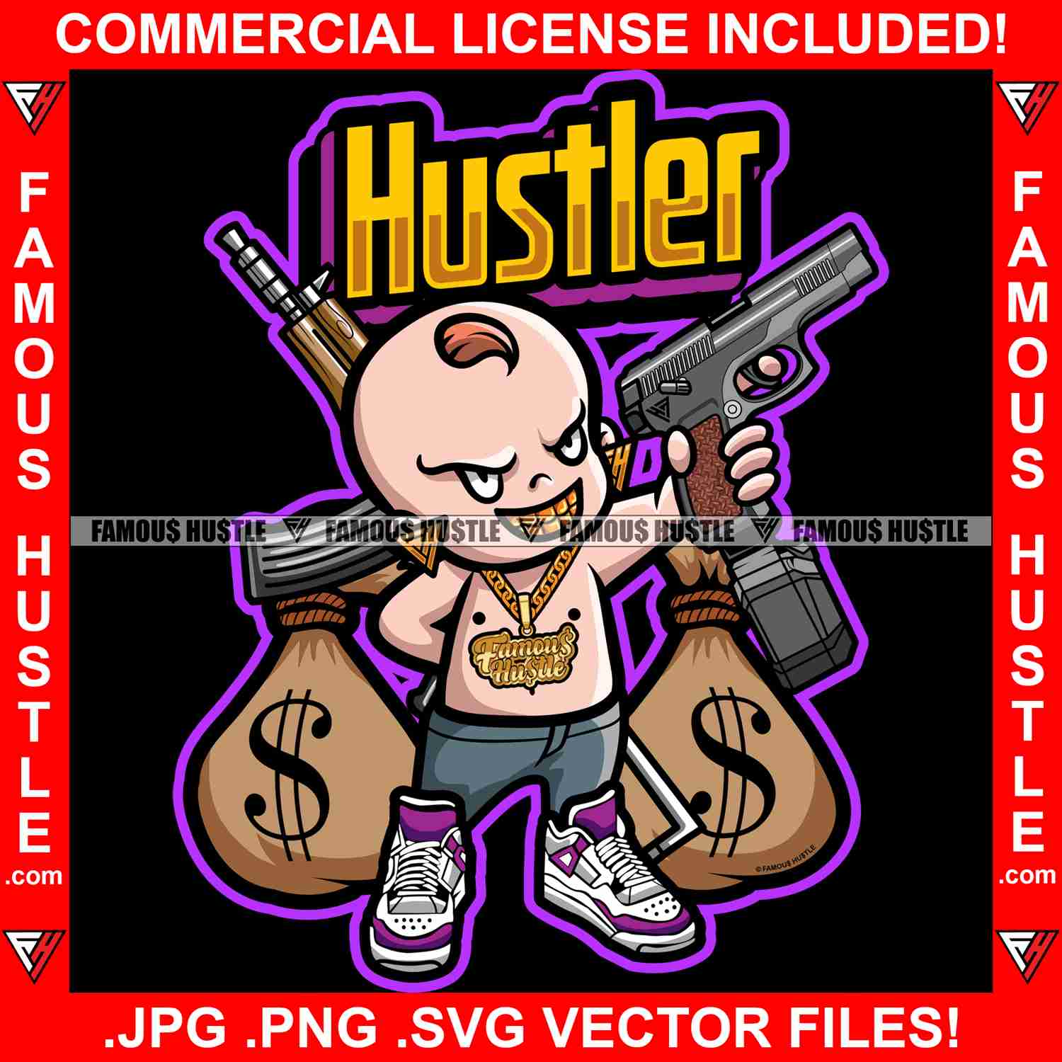 Hustler Famous Hustle Baby Boy Graphic Design T-Shirt Print Digital Download