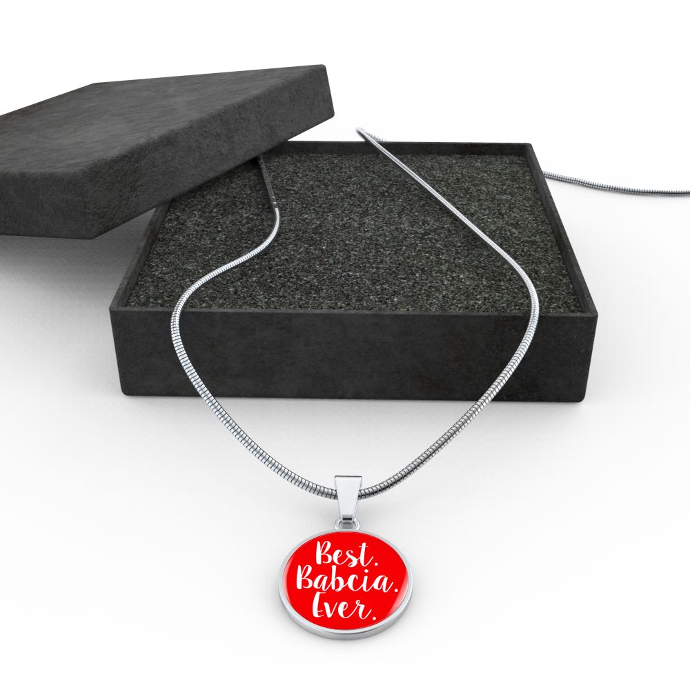 Best Babcia Ever With Red Circle Pendant Necklace - Adjustable & Engravable