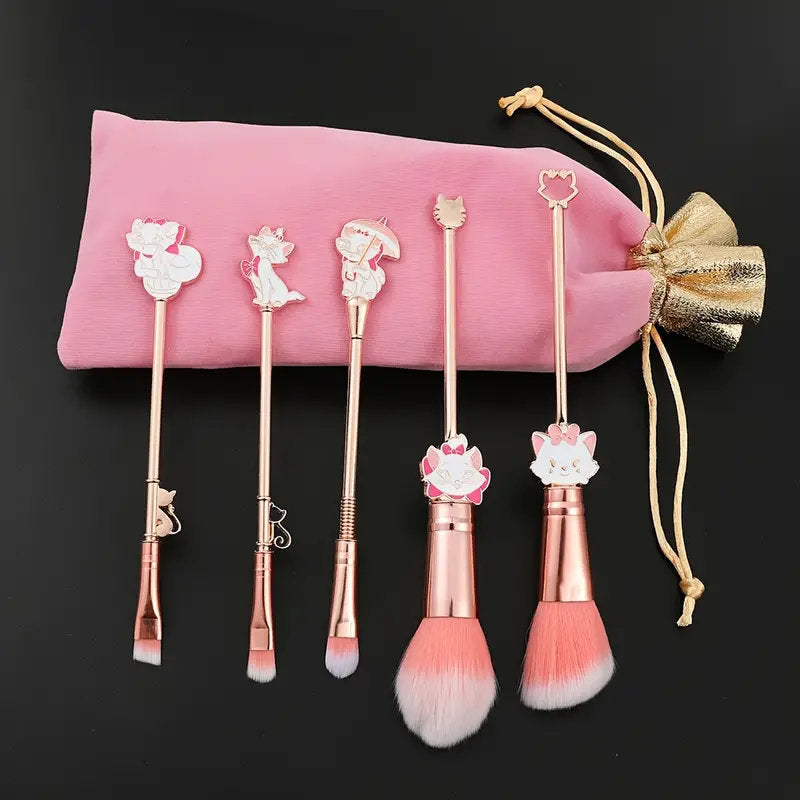 5pcs/set Cute Cat Makeup Brush Set for Eyeshadow and Loose Powder