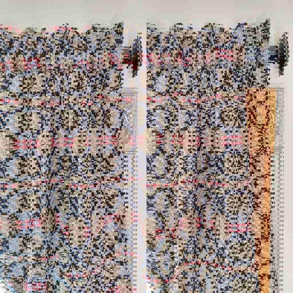 Primitive Patriots Knot Weave Cranberry, Black, Tan 63 x 72 Long Swag Curtain