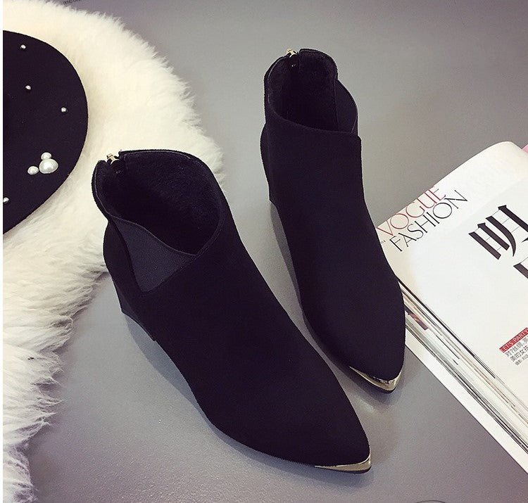 Women's PU Leather Square-Heeled Ankle Boots with Metal Decorations for Autumn/Winter