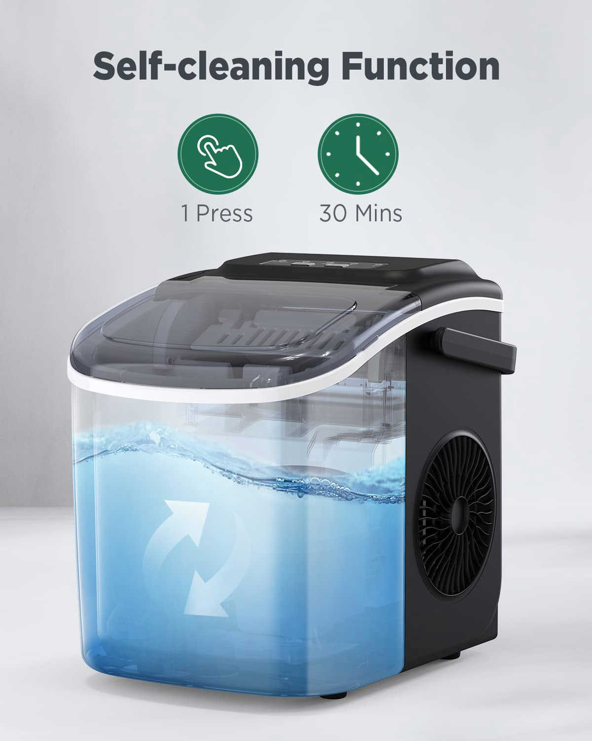 Countertop Ice Maker - 9 Cubes in 6 Mins, 26Lbs/24Hrs, Self-Cleaning with Ice Scoop & Basket, 2 Ice Sizes, Black