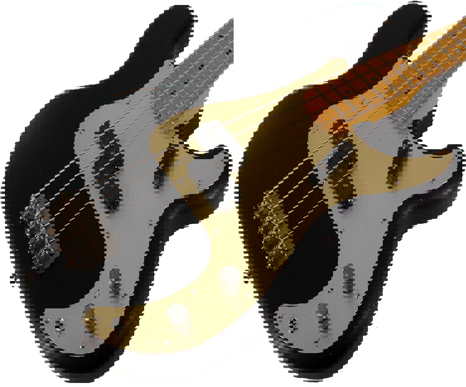 Nash PB-57 Bass Guitar - Black with Gold Anodized PG & Light Aging
