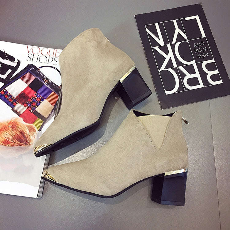 Women's PU Leather Square-Heeled Ankle Boots with Metal Decorations for Autumn/Winter
