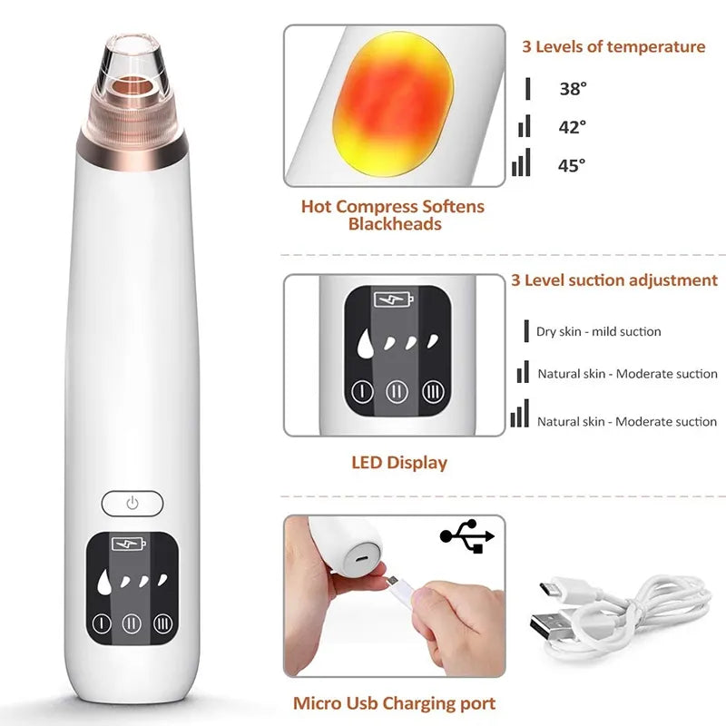 Electric Blackhead Remover Pore Cleaner Vacuum with 3 Temperature Levels