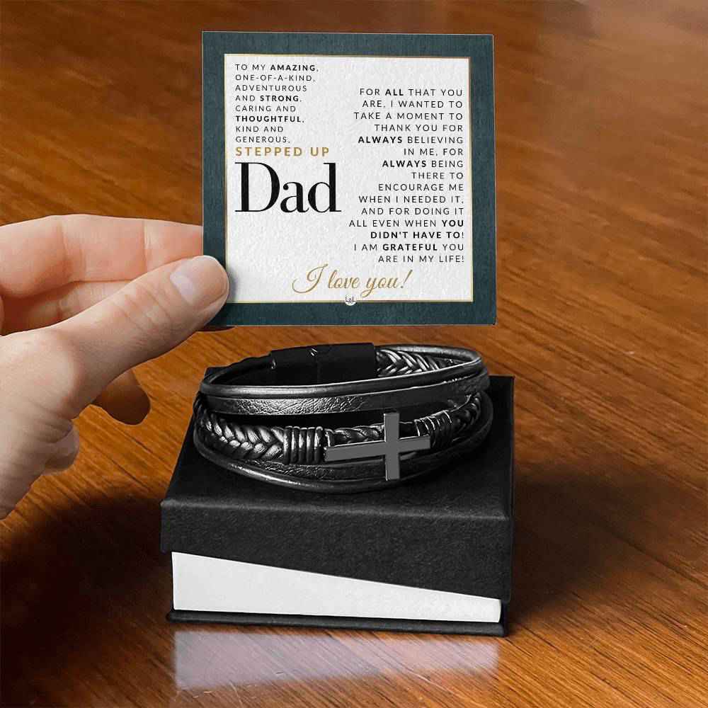 Mens Braided Leather Bracelet with Cross - Perfect Gift for Stepdad