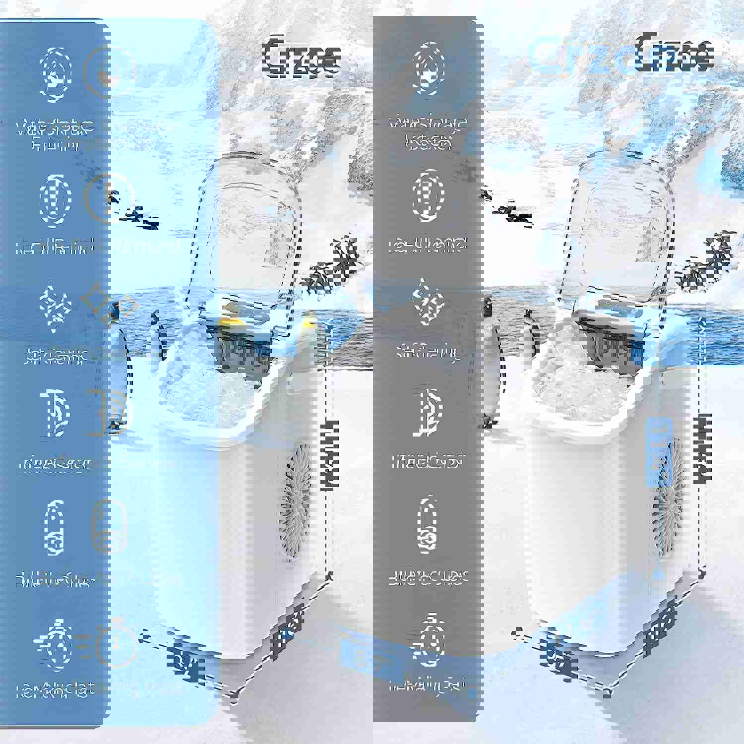 Countertop Portable Ice Maker Machine with Handle, 9 Ice Cubes in 6 Mins, 26Lbs/24H, Self-Cleaning, for Home/Kitchen/Party (White)