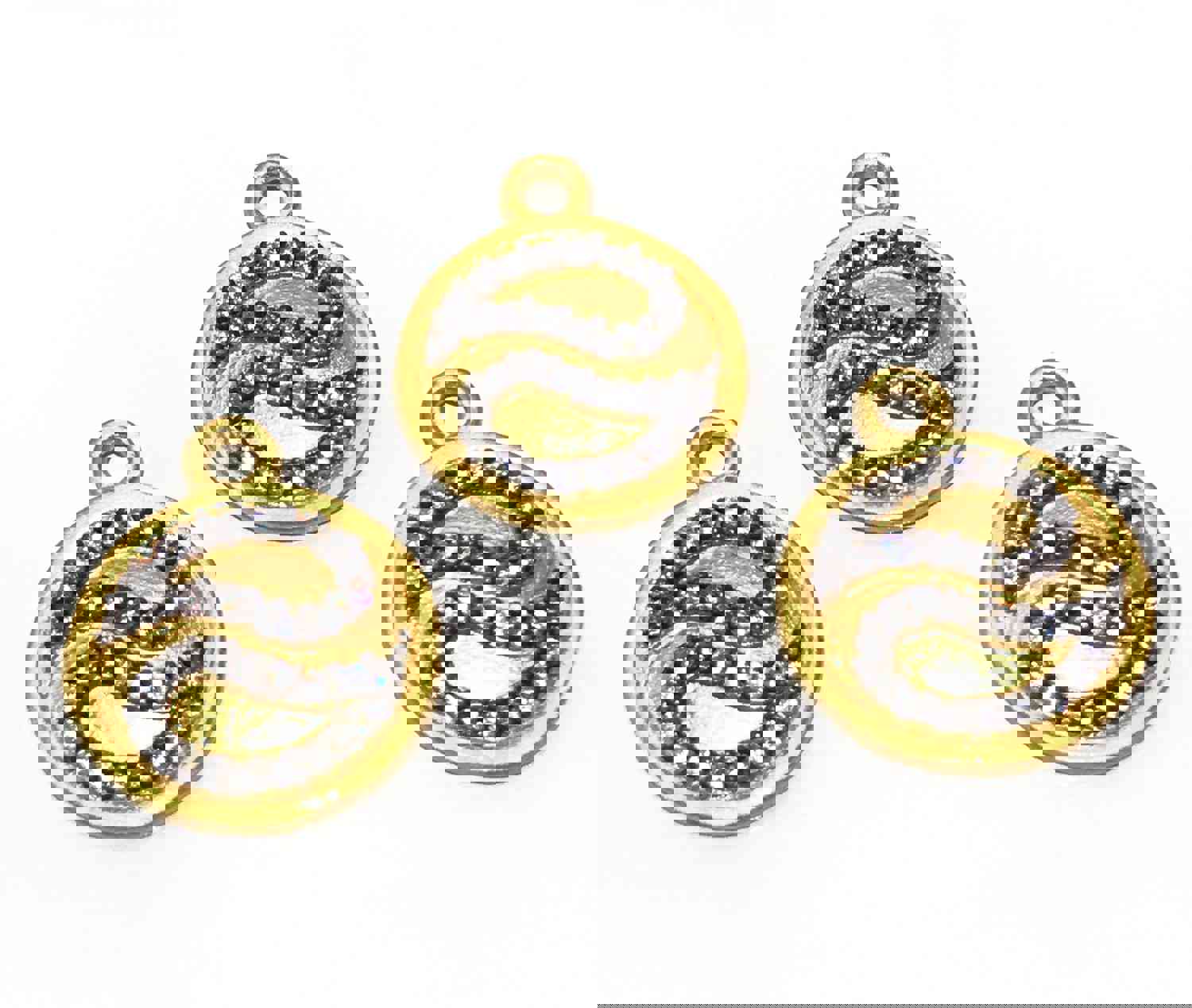 14K Gold Plated CZ Round Disc Charm for Jewelry Making