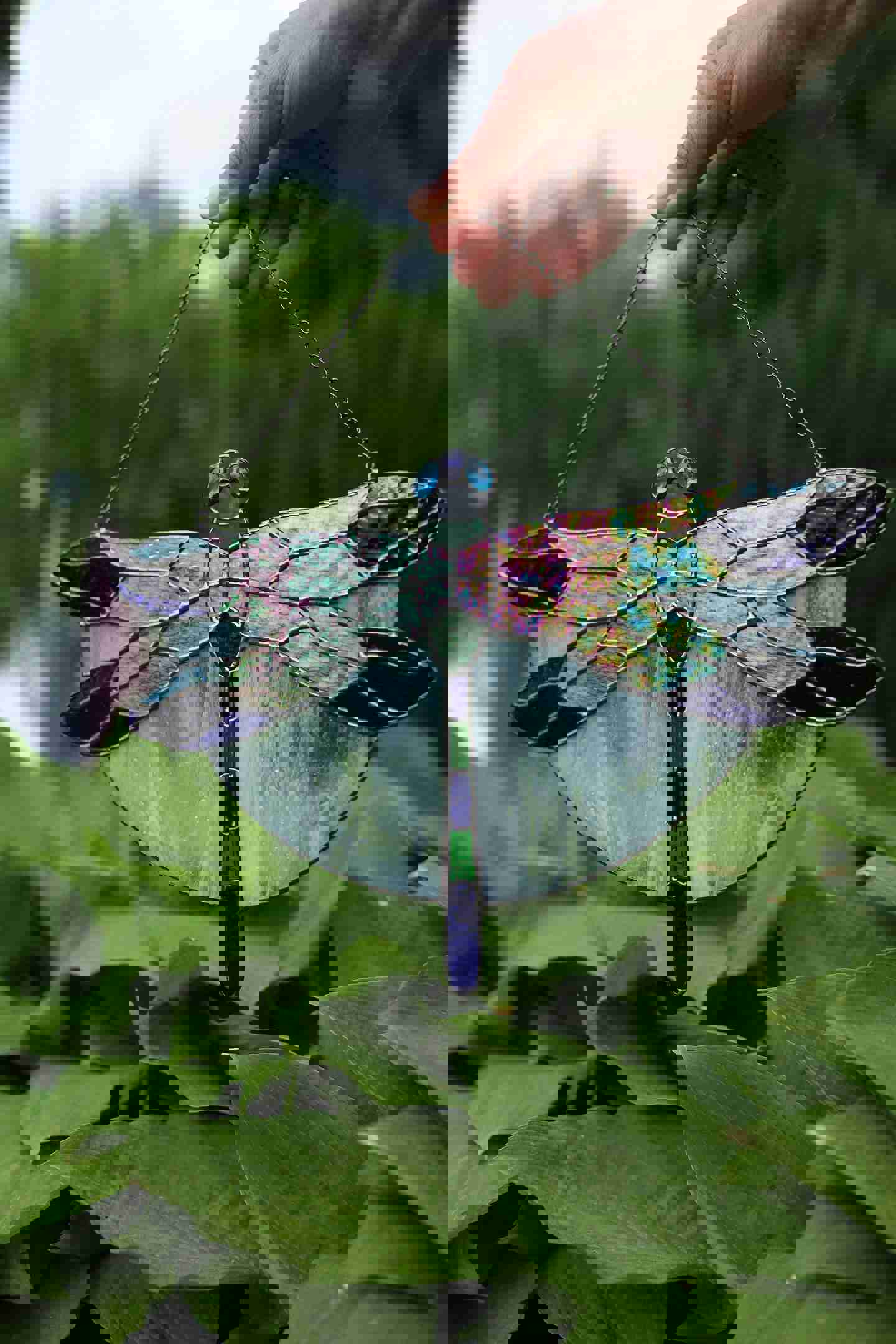 Handmade Stained Glass Dragonfly Suncatcher - Window Hanging Decor