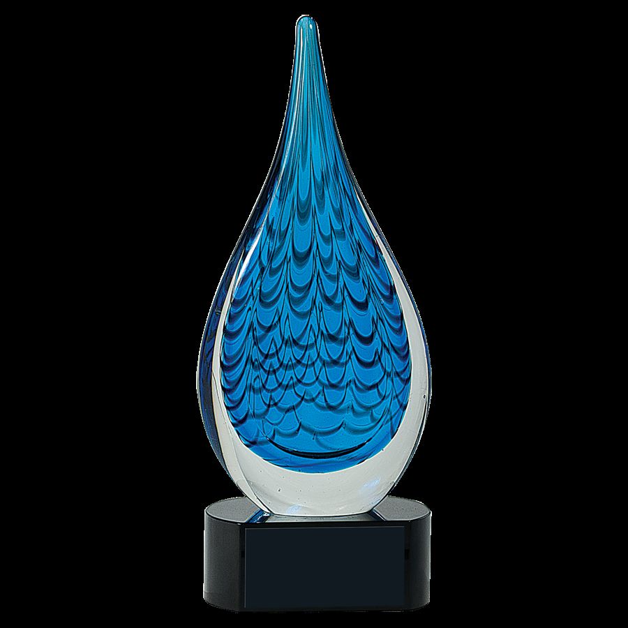 12 1/2 Blue Raindrop Art Glass Sculpture