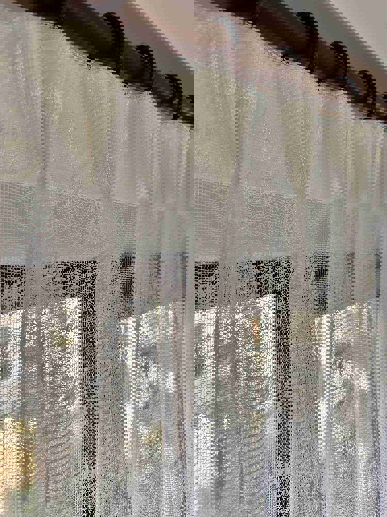 Butterfly Pleated Embroidered White Linen Sheer Curtains