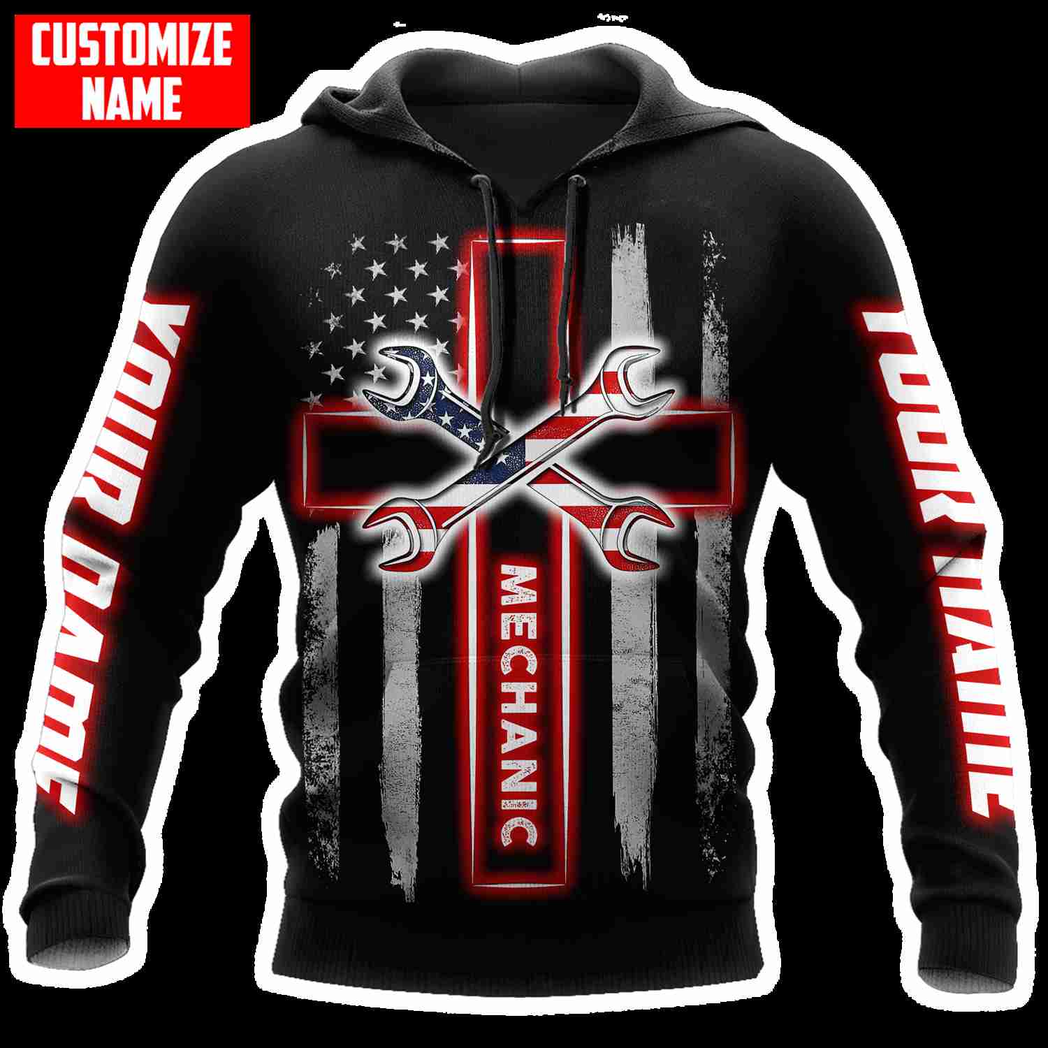 Joycorners Custom Name American Mechanic Printed 3D Hoodie