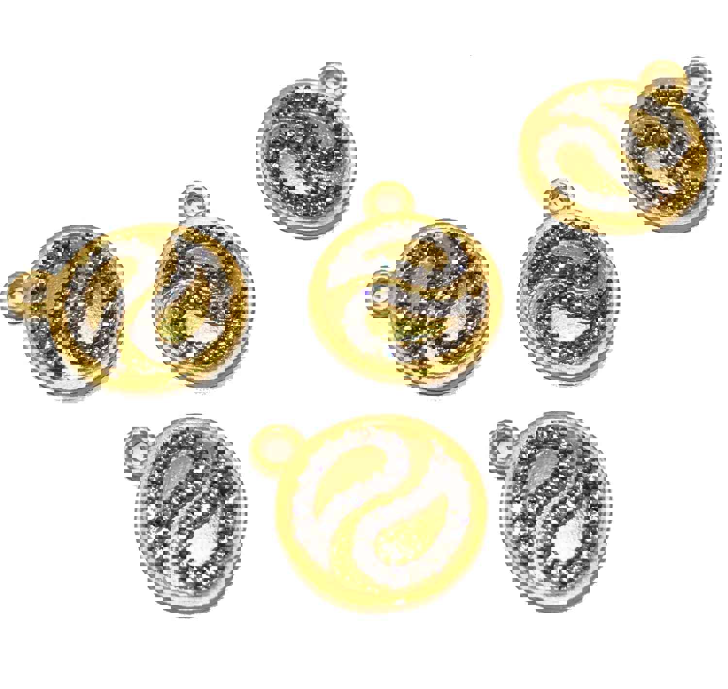 14K Gold Plated CZ Round Disc Charm for Jewelry Making