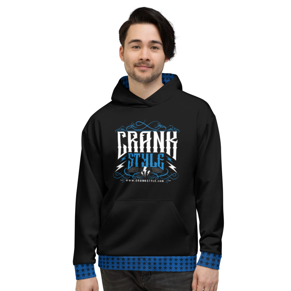 Crank Styles Vintage Black, Blue and White Hoodie