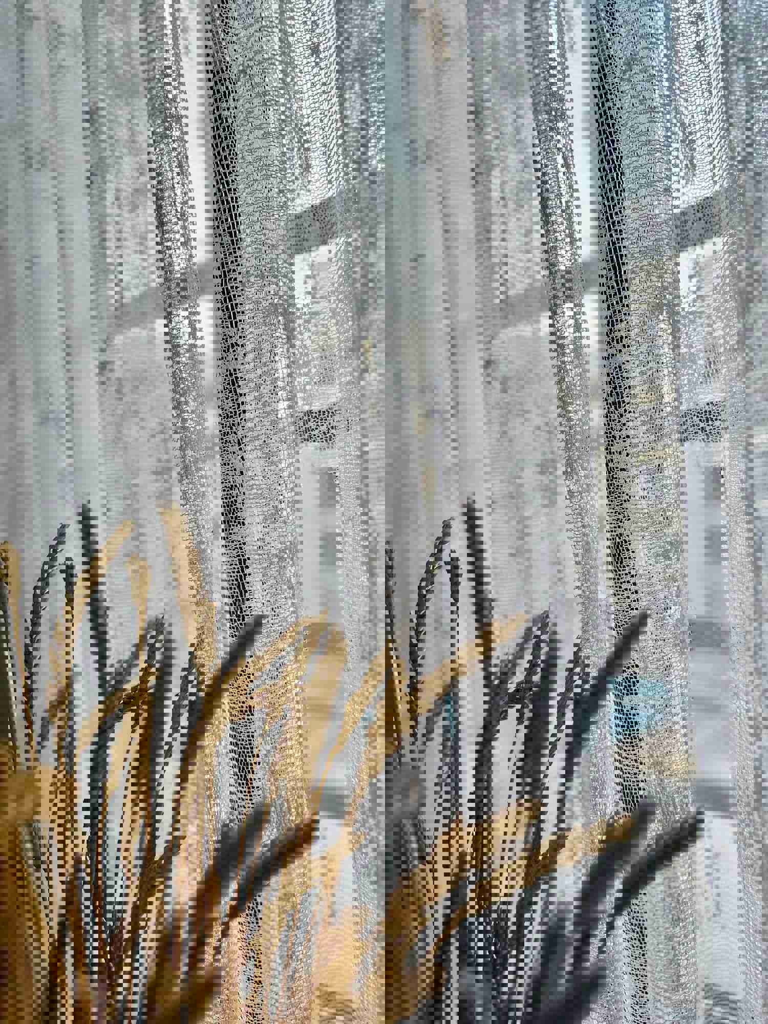 Butterfly Pleated Embroidered White Linen Sheer Curtains