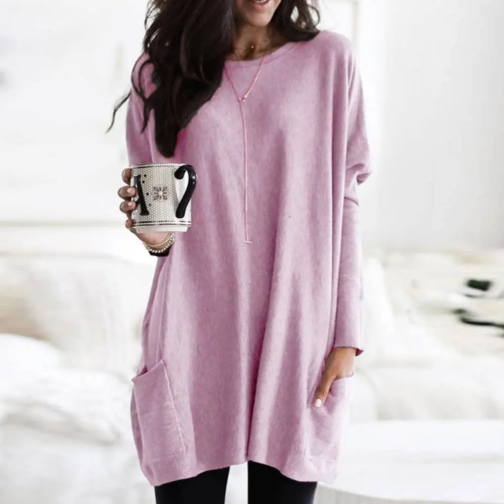 Nukty Women's Long Sleeve Pocket Tunic Tops Blouse