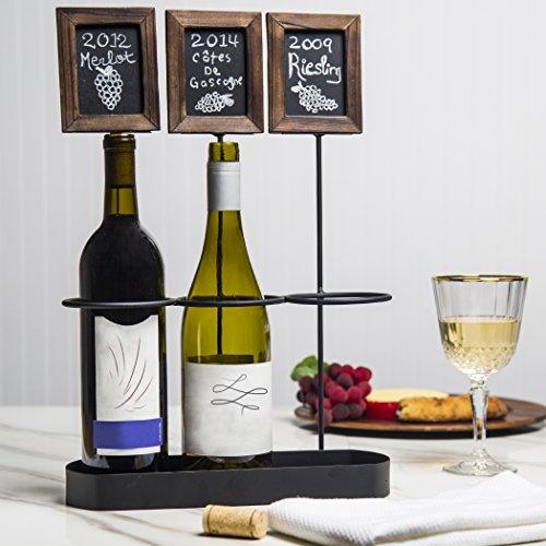Leraze Metal Wine Bottle Holder with Chalkboard Signs - Holds 3 Bottles, Kitchen & Dining Decor