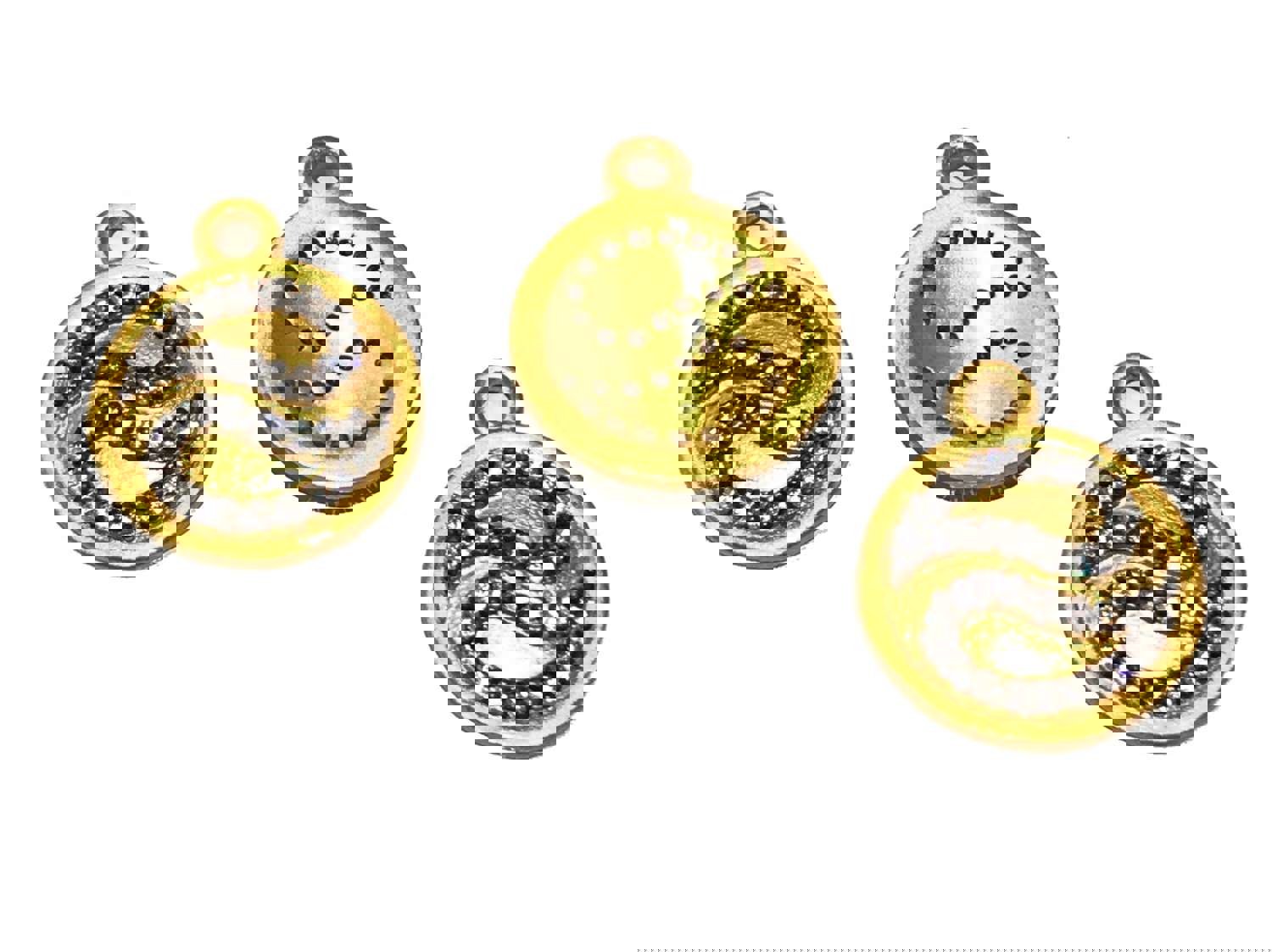 14K Gold Plated CZ Round Disc Charm for Jewelry Making