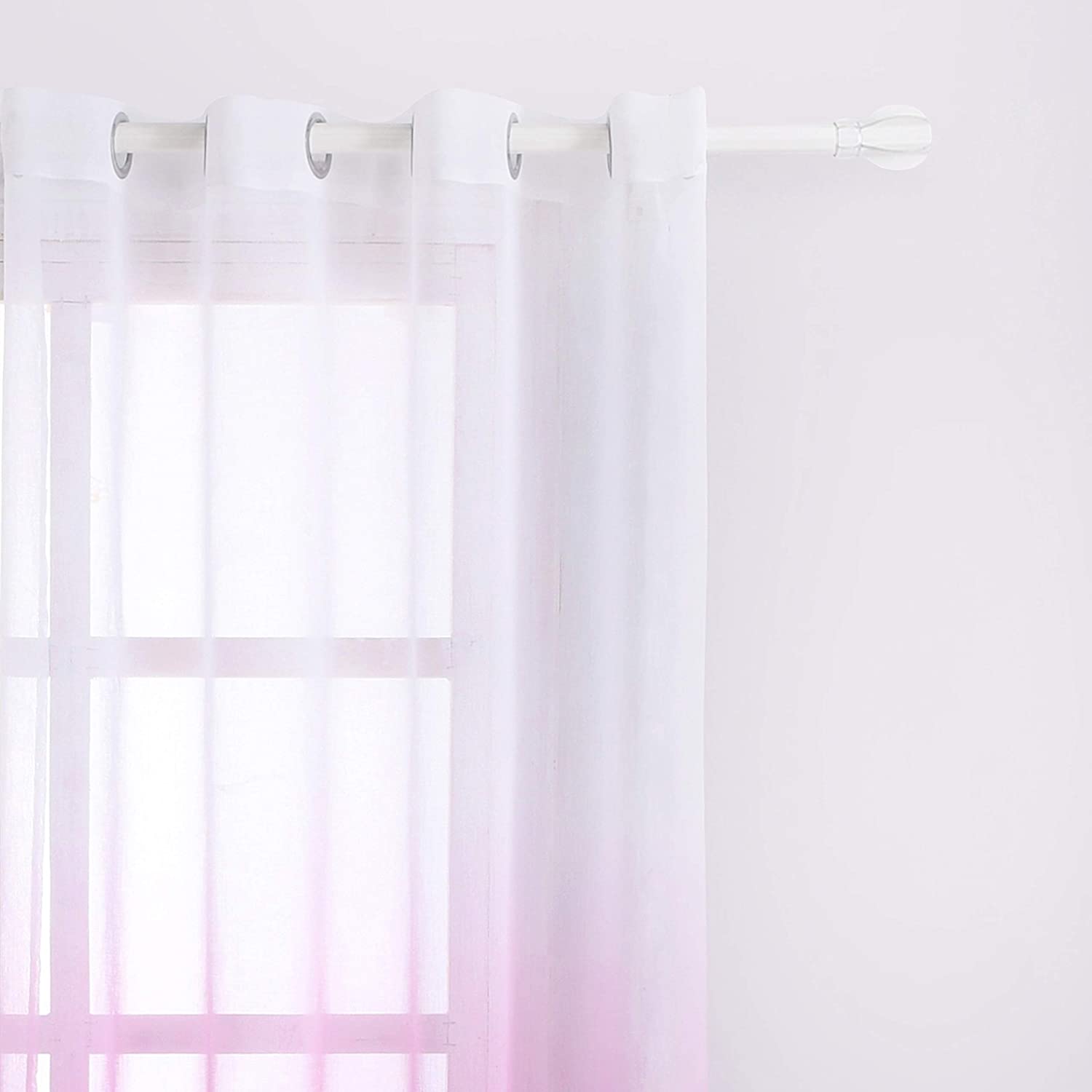 Faux Linen Ombre Sheer Curtains Voile Grommet Semi Sheer Set of 2