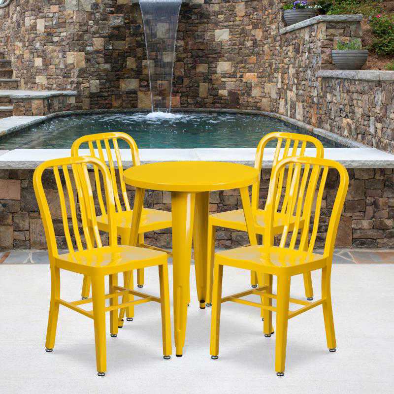 CH-51080TH-4-18VRT Flash Furniture Thomas Commercial Grade 24 Round Yellow Metal Indoor-Outdoor Table Set with 4 Chairs
