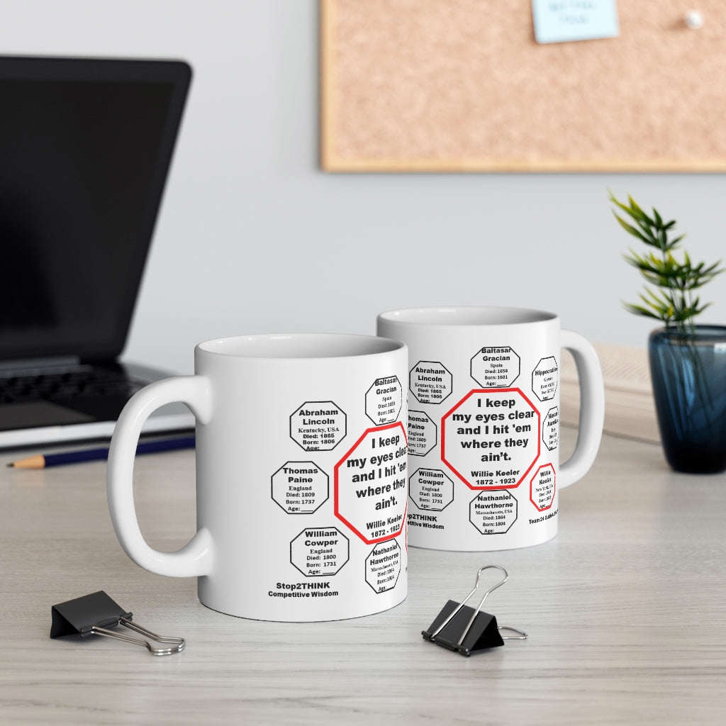 MW-24.4-I Keep My Eyes Clear and I Hit Em Where They Aint - Willie Keeler 1872 - 1923 - Drink Wisely in MugWisdom - Ceramic 11oz Cup