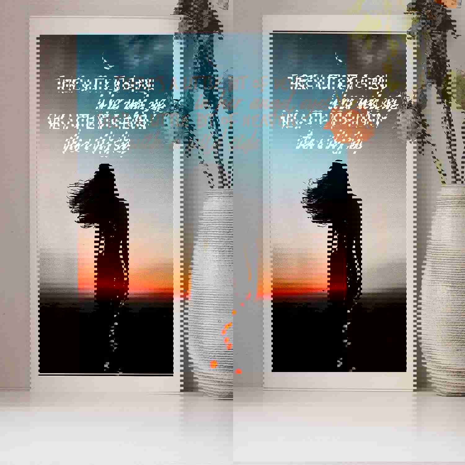 Love & Theft - There's a Little Bit of Devil in Her Angel Eyes Song Lyric Wall Art - 8x10 Typographic Sunset Print - Ready to Frame