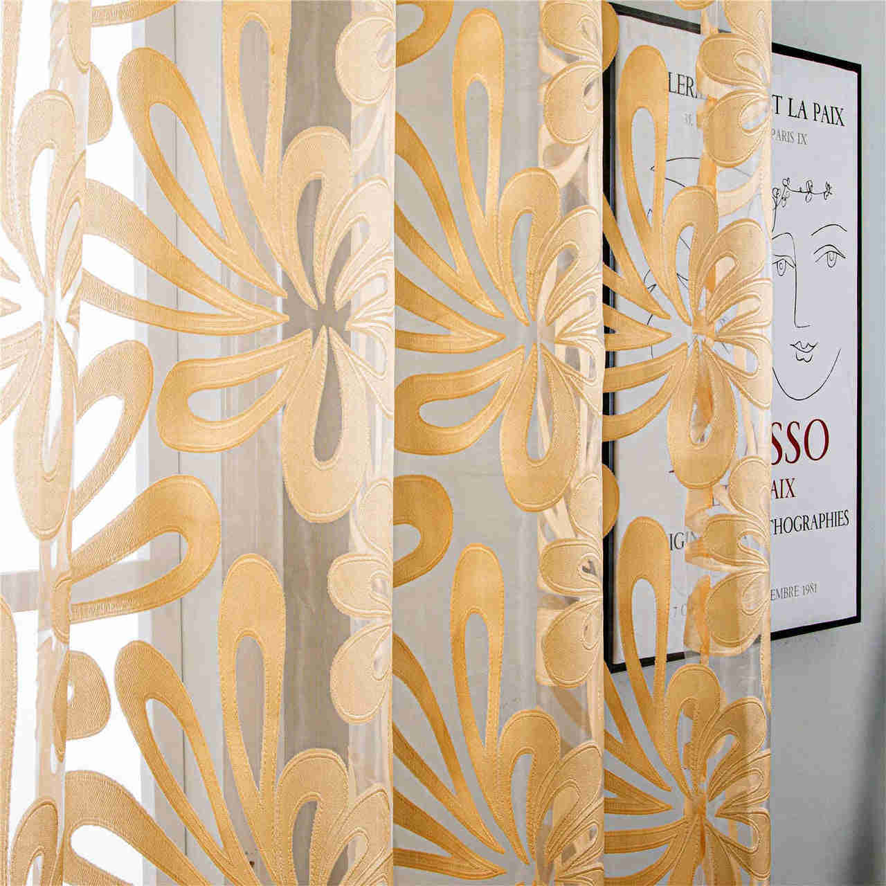 Sheer Curtain Panel Gold Window Treatments - Dolce Mela - Brussels 60x100H
