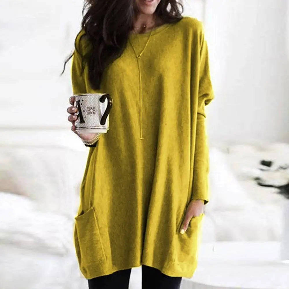 Nukty Women's Long Sleeve Pocket Tunic Tops Blouse