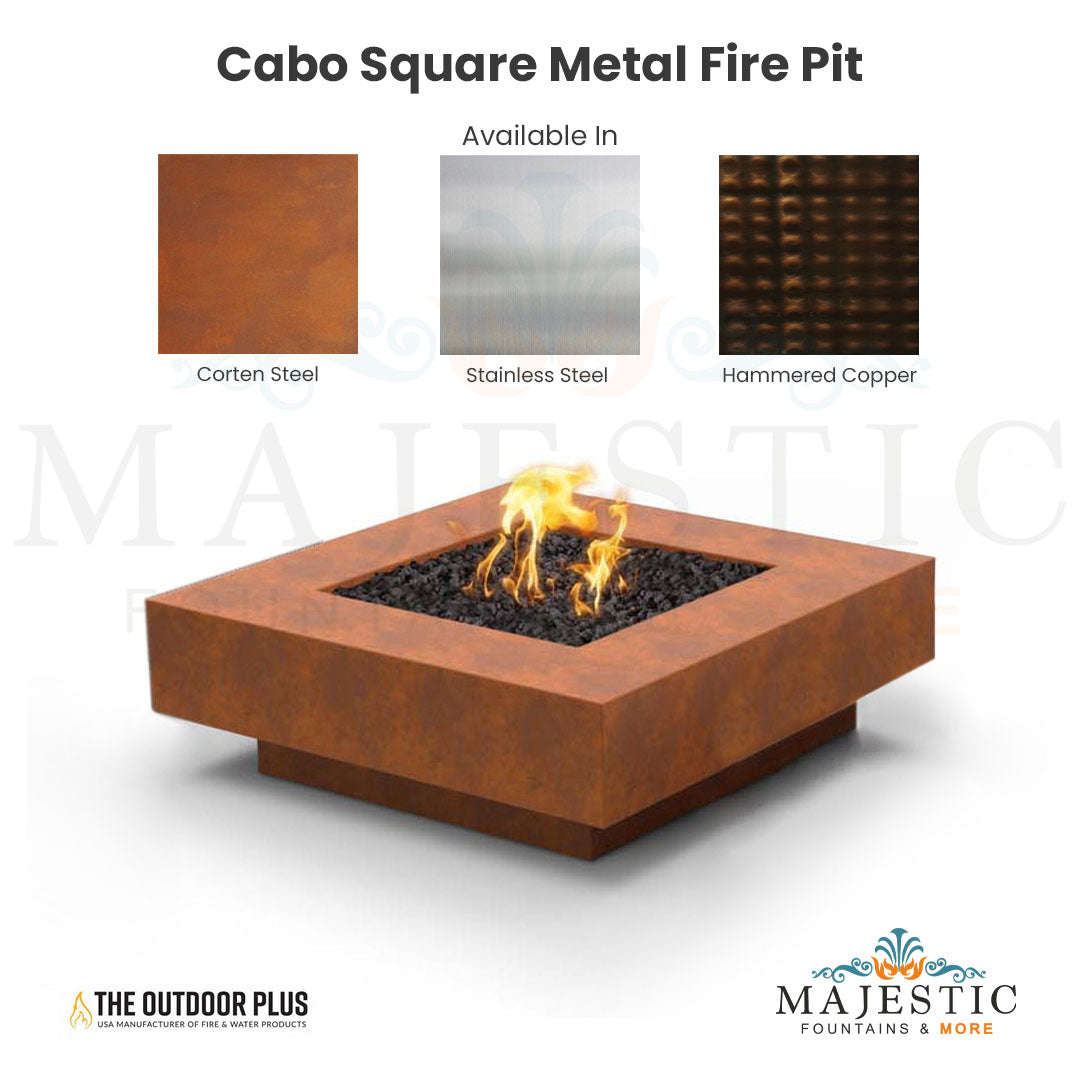 The Outdoor Plus Cabo Square Metal Fire Pit with Free Cover