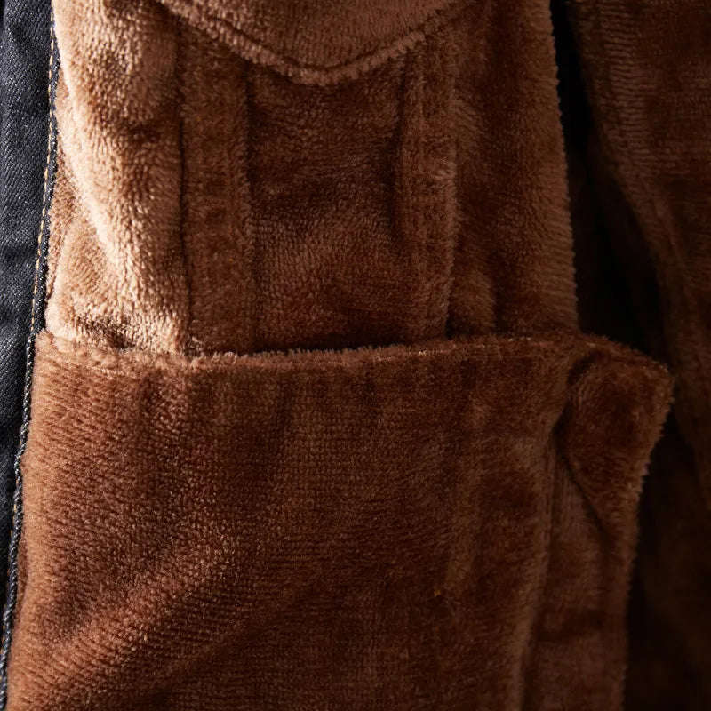 Nukty Winter Men's Denim Jacket - Thick Fleece Lined Warm Coat for Casual Wear