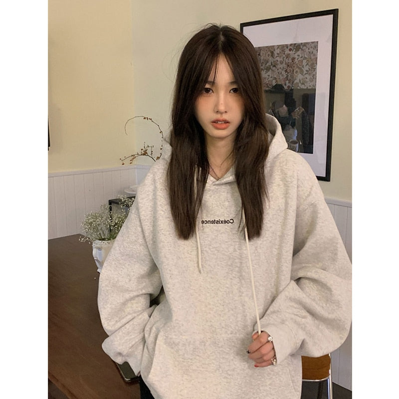 Trizchlor Fashion Dark Grey Hoodie Fleece Thicken Sweatshirt for Women