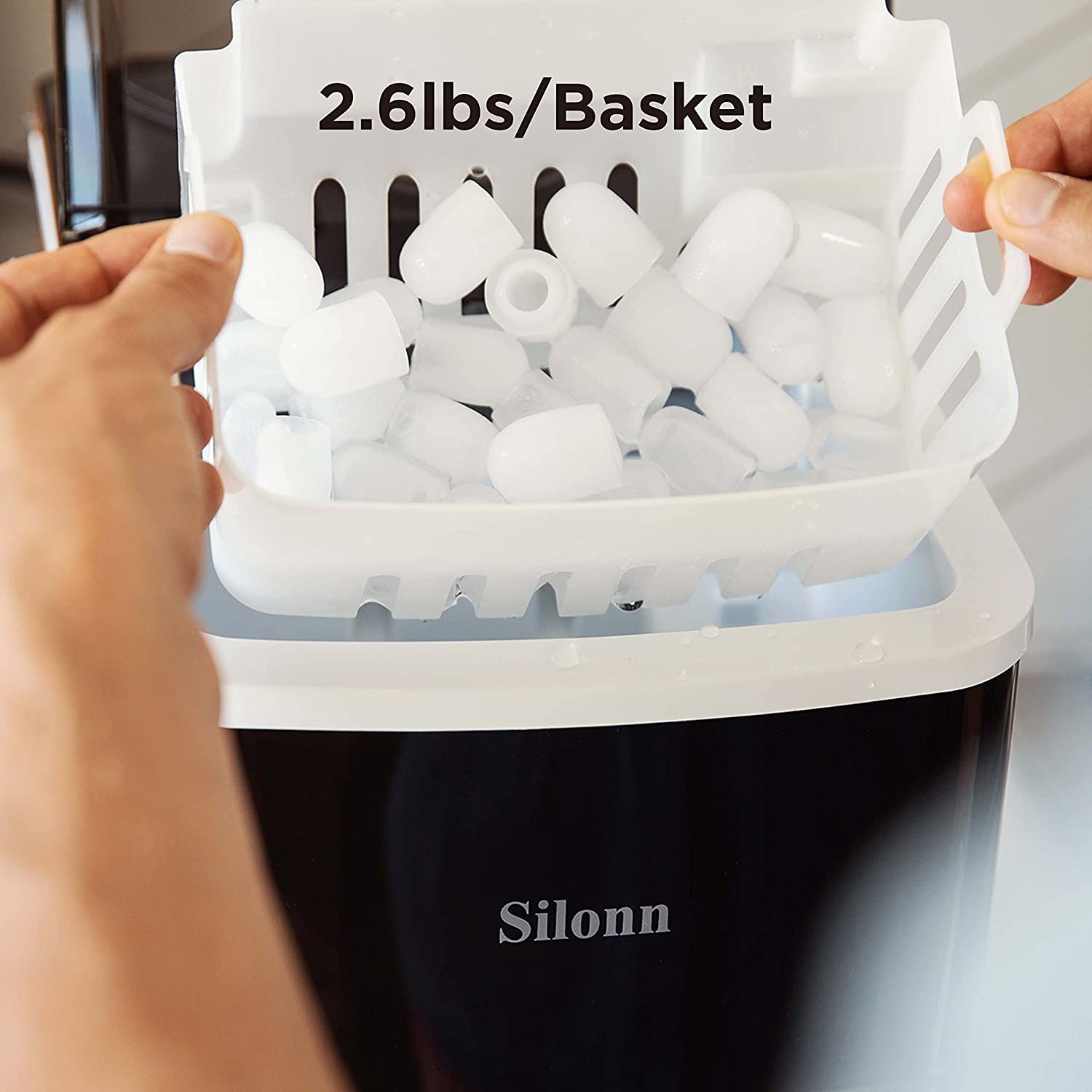 Countertop Ice Maker - 9 Cubes in 6 Mins, 26Lbs/24Hrs, Self-Cleaning with Ice Scoop & Basket