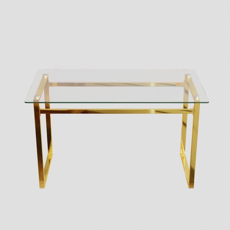 Modern Minimalist Rectangular Glass Dining Table for 4-6 with Tempered Glass Tabletop and Golden Chrome Legs