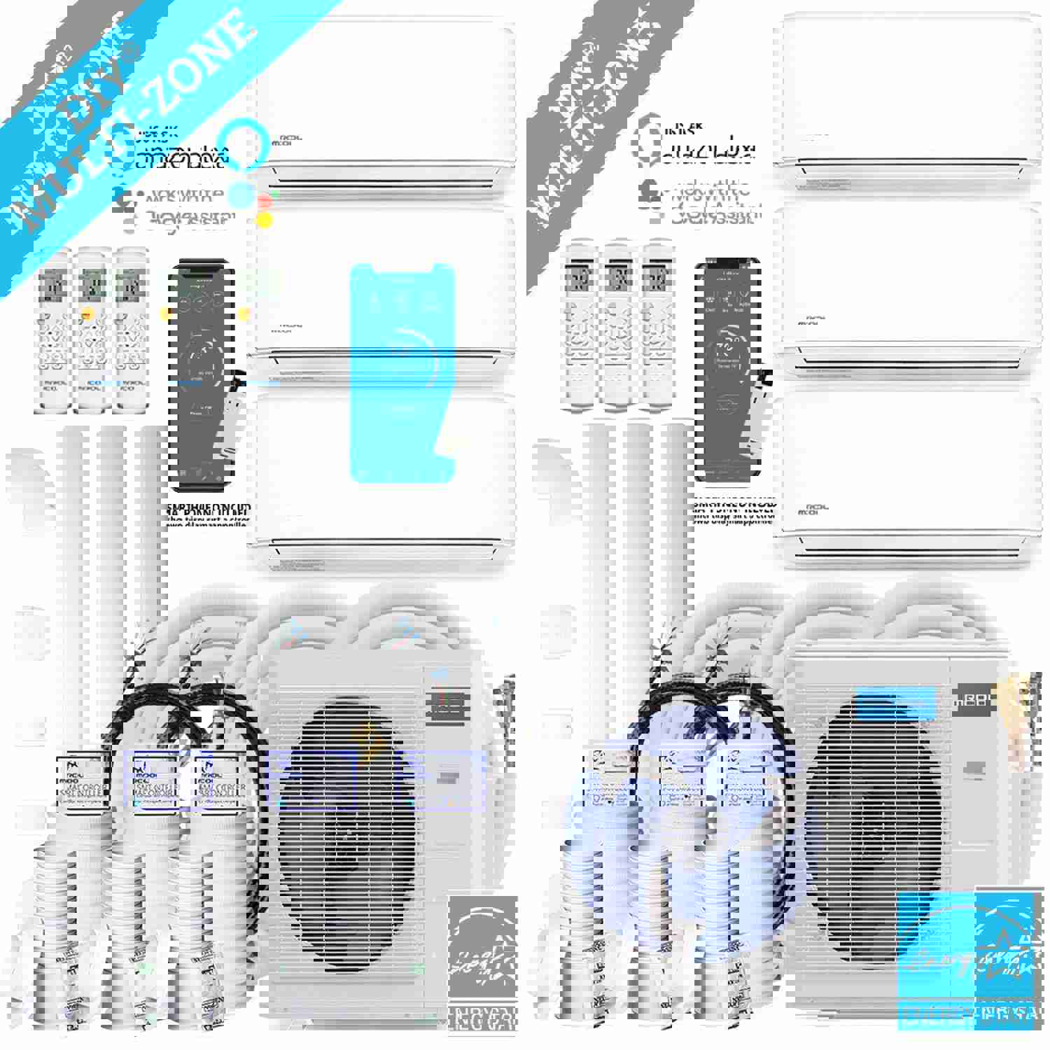 MRCOOL DIY 4th Gen 36K BTU 3-Zone Condenser with 9K+12K+12K Handlers and 3 x 25ft Linesets Bundle