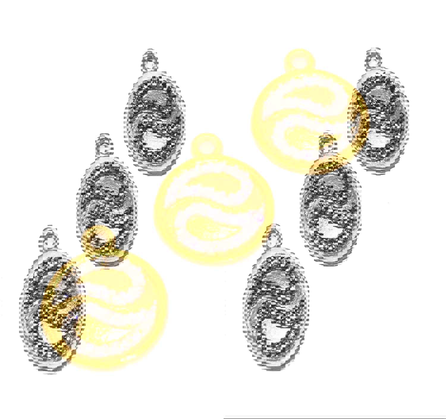 14K Gold Plated CZ Round Disc Charm for Jewelry Making