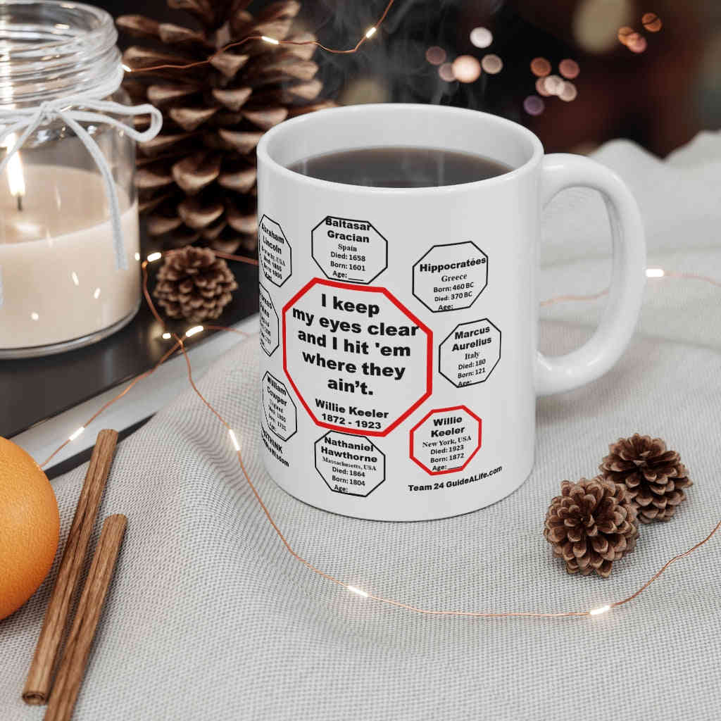MW-24.4-I Keep My Eyes Clear and I Hit Em Where They Aint - Willie Keeler 1872 - 1923 - Drink Wisely in MugWisdom - Ceramic 11oz Cup