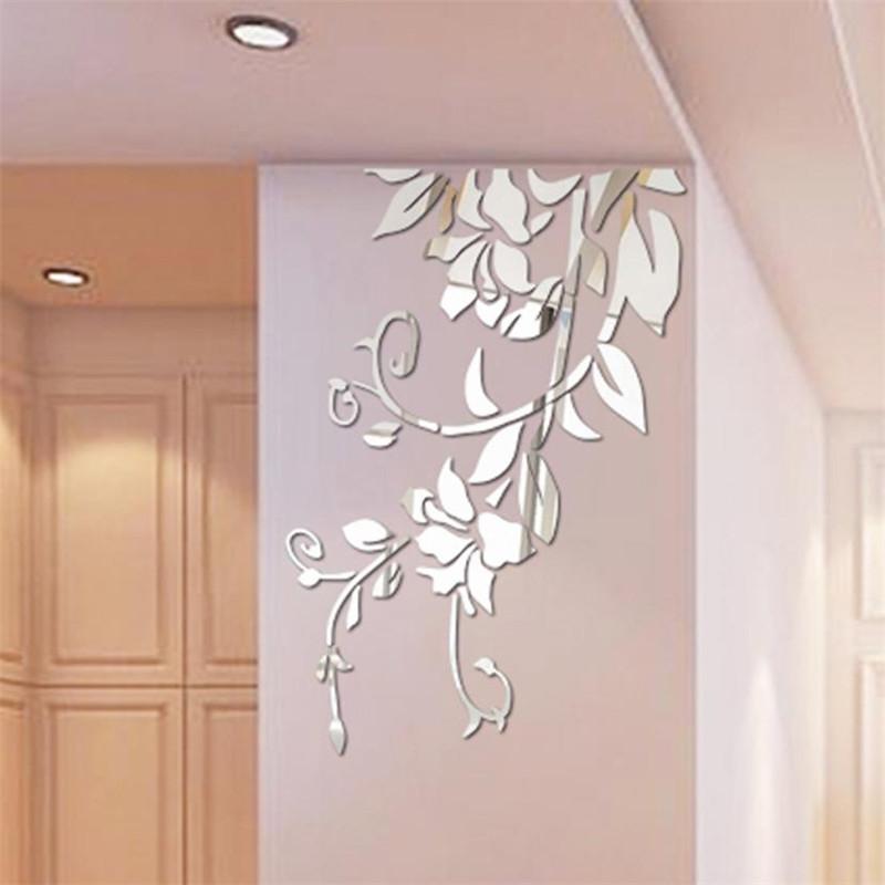 3D Mirror Flower Vine Wall Sticker - Acrylic Decal Removable Floral Tree Branch Stickers (54*79CM)