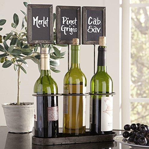 Leraze Metal Wine Bottle Holder with Chalkboard Signs - Holds 3 Bottles, Kitchen & Dining Decor