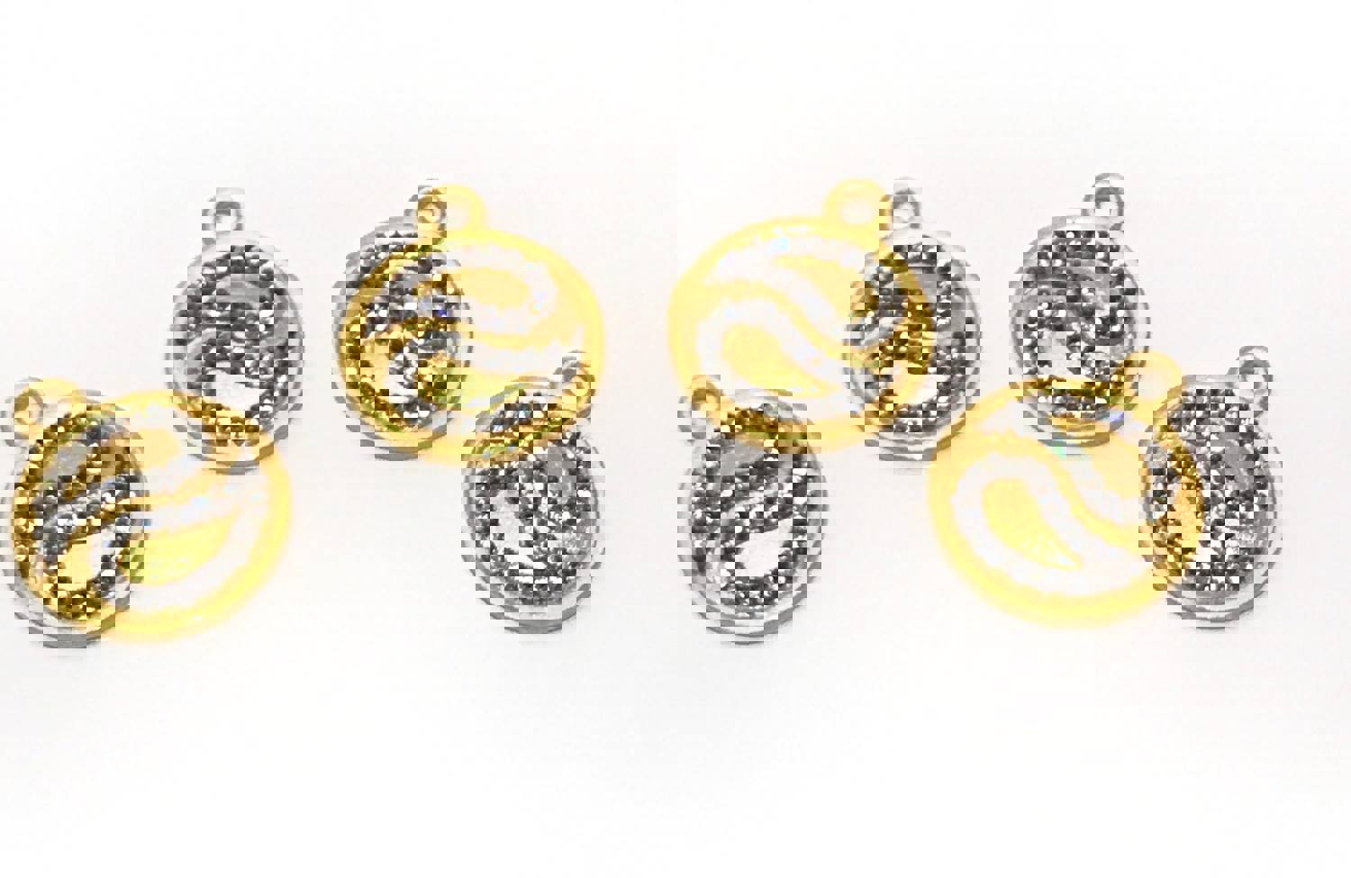 14K Gold Plated CZ Round Disc Charm for Jewelry Making