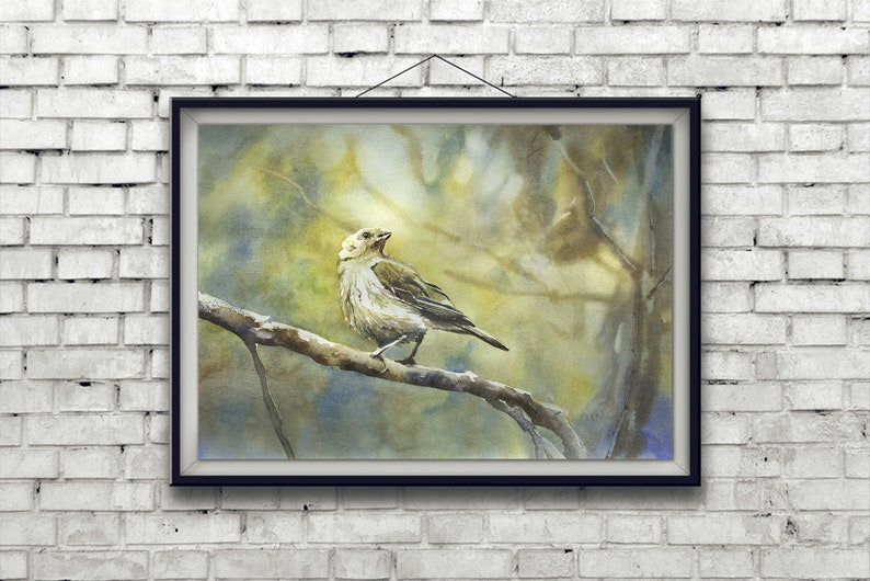 Original Bird Landscape Watercolor Painting - Home Decor Artwork