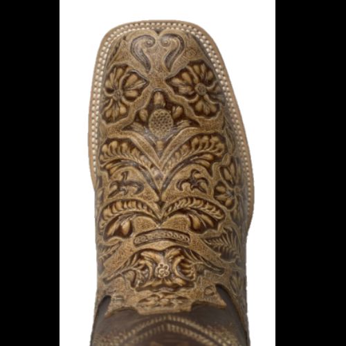 Cowtown® Mens Oryx Hand Floral Tooled Brown Square Toe Boots Q6152
