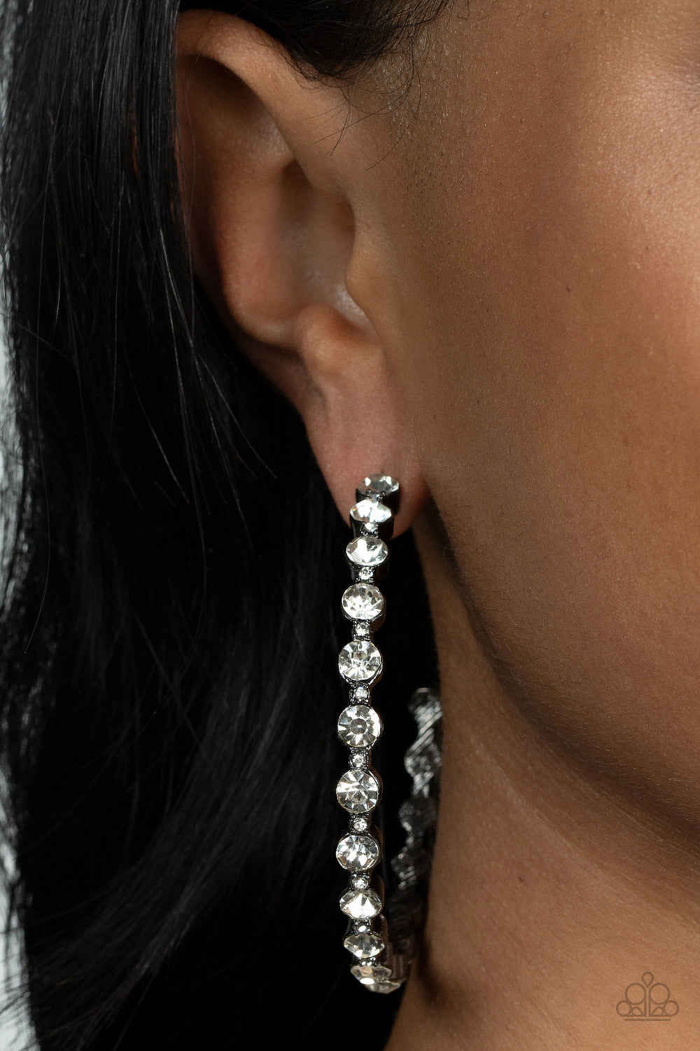 Paparazzi Royal Reveler - Black Rhinestone Hoop Earrings
