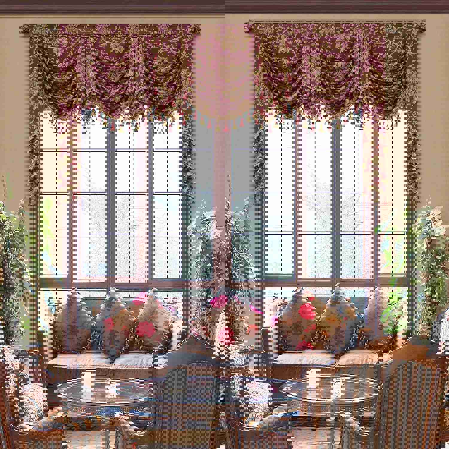 Bordeaux Swag Valance - Classic Woven Pattern Burgundy Window Valance