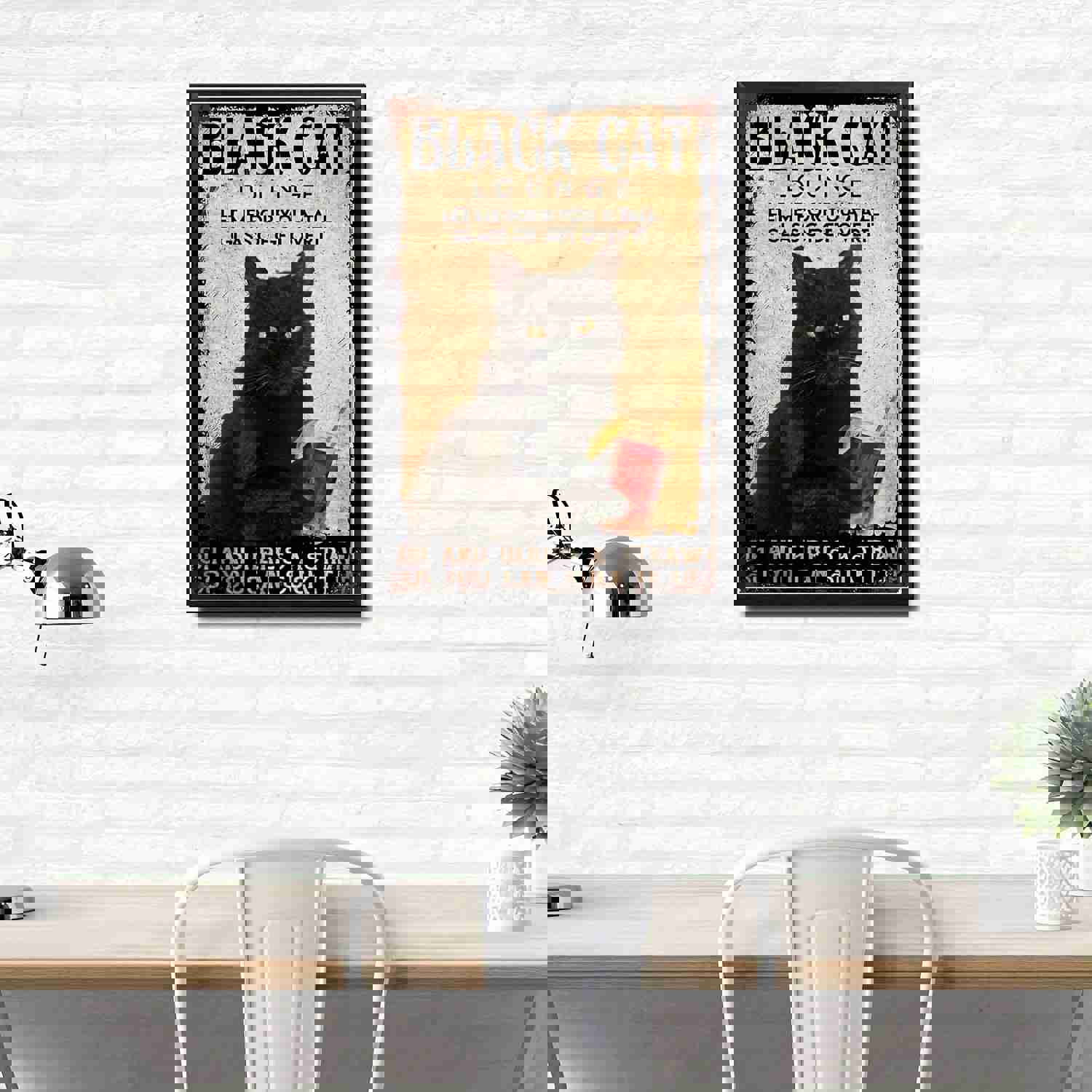 1pc Metal Sign - Black Cat Drinking Fruit Juice Lounge Wall Art