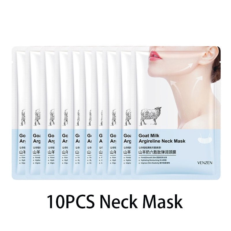 10pcs Goat Milk Hexapeptide Neck Mask - Collagen Firming Anti-Wrinkle Whitening Anti-Aging Mask
