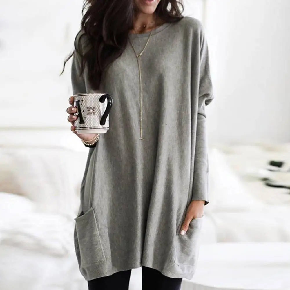 Nukty Women's Long Sleeve Pocket Tunic Tops Blouse
