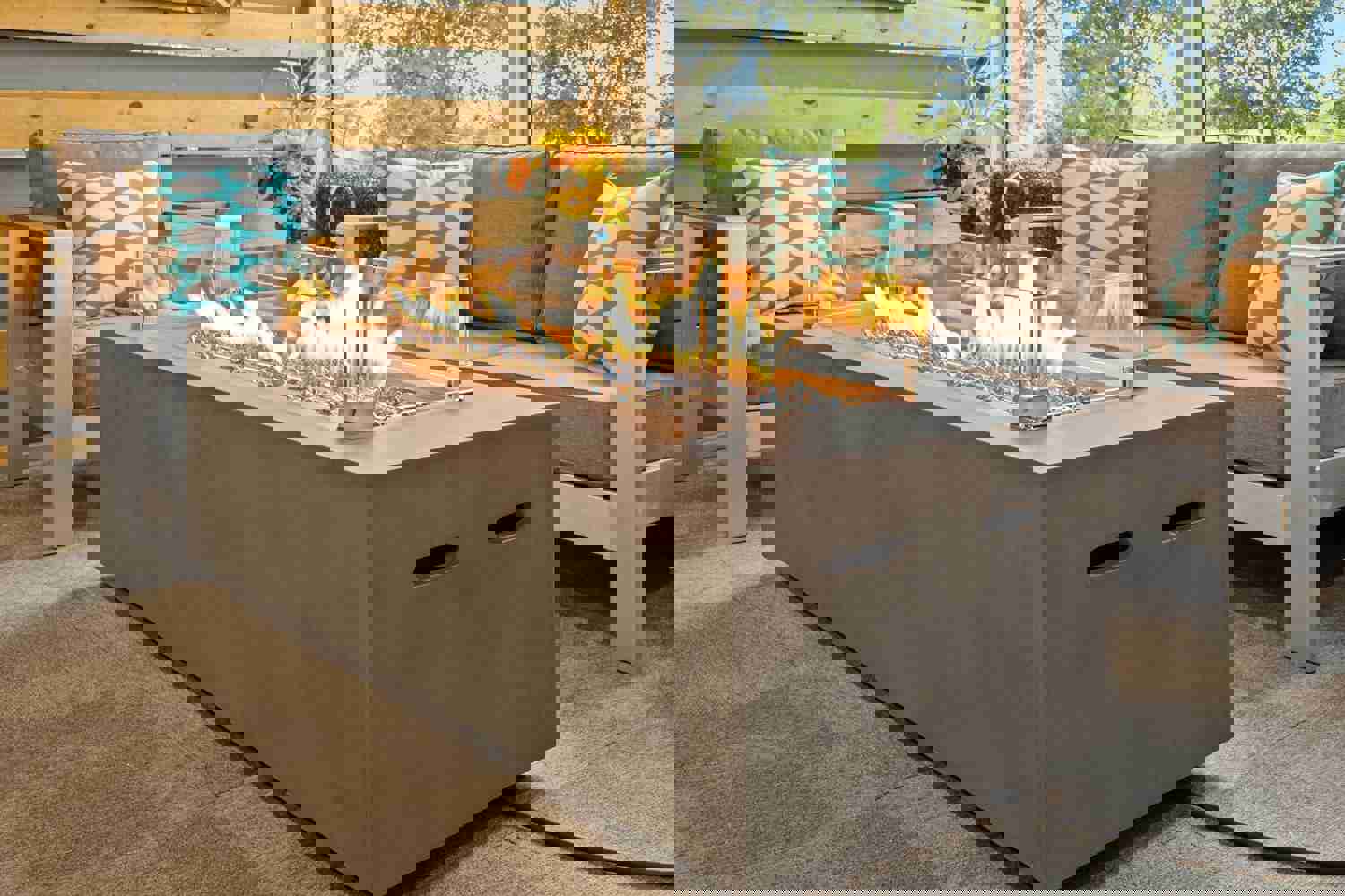 Akoya Outdoor Essentials 60” Rectangular Propane Gas Fire Pit Table in Gray