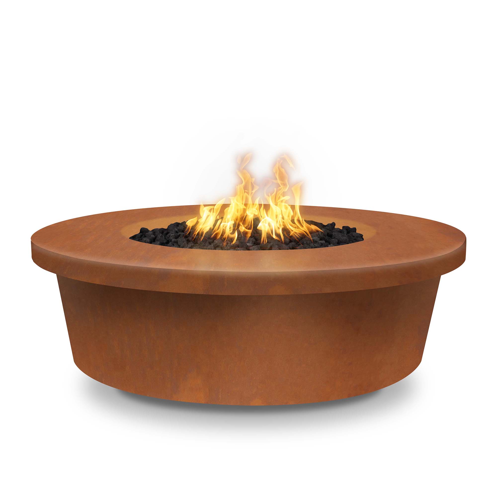 The Outdoor Plus Round Tempe 48 Corten Steel Liquid Propane Fire Pit with 12V Electronic Ignition