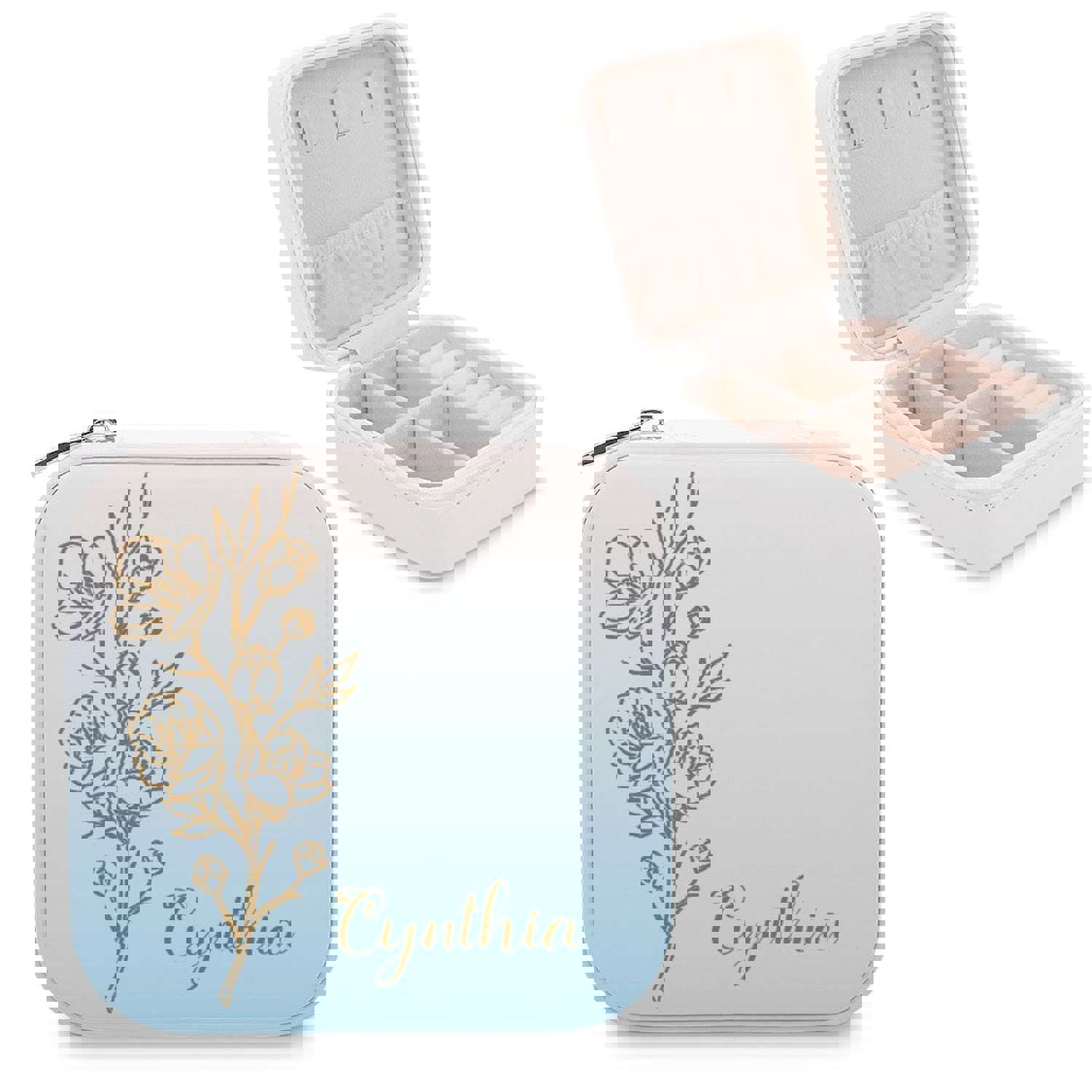 Custom Name Multicolor Flower Jewelry Storage Box - Personalized Travel Jewelry Case for Women